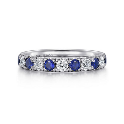 14K White Gold 11 Stone Diamond and Sapphire Anniversary Band