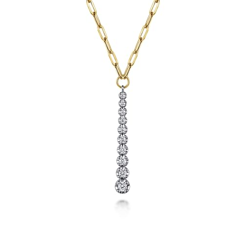 14K White and Yellow Gold Diamond Vertical Bar Link Necklace
