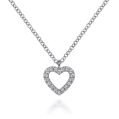 14K White Gold Open Heart Diamond Pendant Necklace