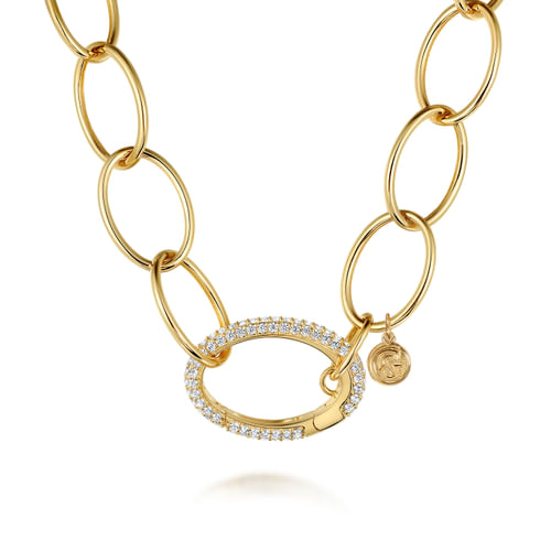 14K Yellow Gold Diamond Oval Lock Pendant - 1.30 Carats