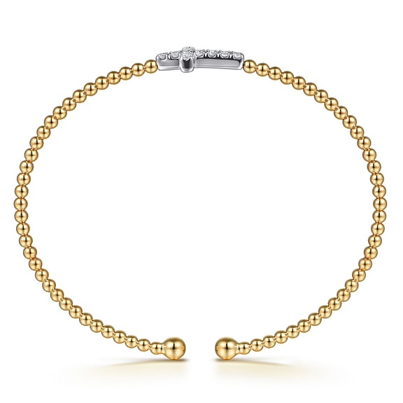 14K White and Yellow Gold Bijukan and Diamond Cross Split Bangle Bracelet