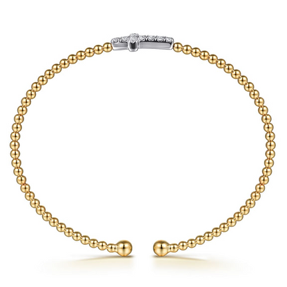 14K White and Yellow Gold Bijukan and Diamond Cross Split Bangle Bracelet