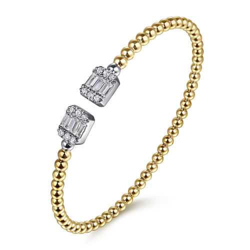 14K White and Yellow Gold Baguette and Round Rectangular Bujukan Bangle