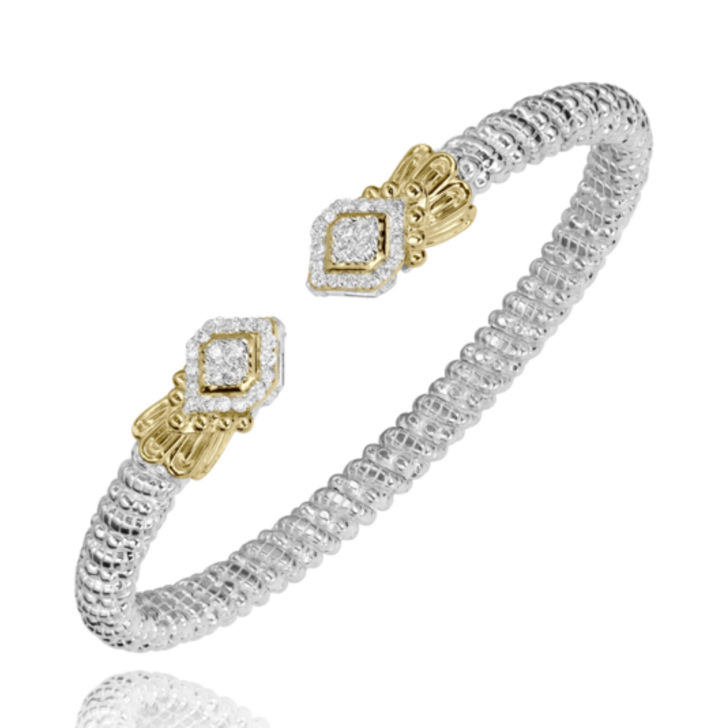 14K Yellow Gold and Sterling Silver Diamond Bangle Bracelet