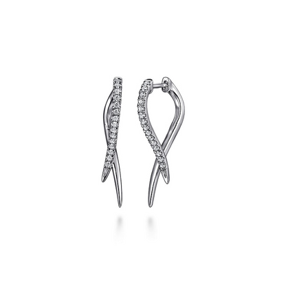 14K White Gold Diamond Spike Drop Earrings