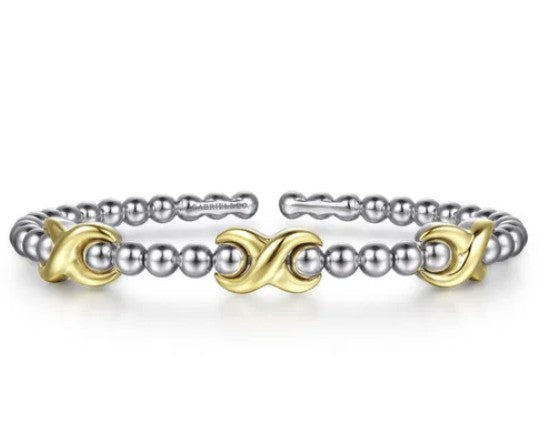 14K Yellow Gold and Sterling Silver Bujukan Station Bangle Bracelet