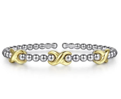 14K Yellow Gold and Sterling Silver Bujukan Station Bangle Bracelet