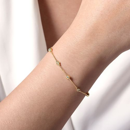 14K Yellow Gold Bujukan Beads Station Bracelet