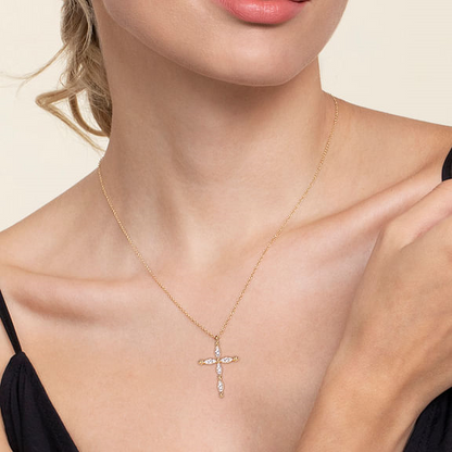 14K Yellow Gold Bujukan Diamond Cross Pendant Necklace