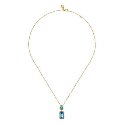 14K Yellow Gold Blue Topaz Pendant Necklace