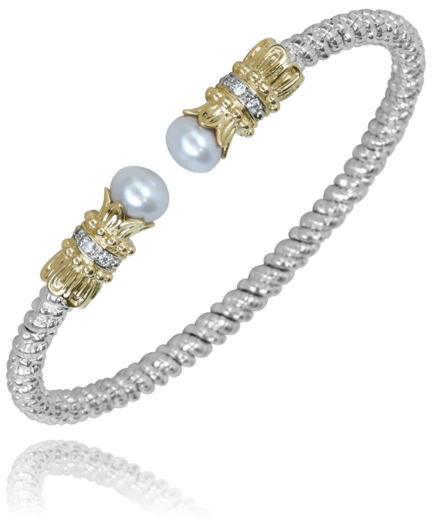 14K Yellow Gold and Sterling Silver Diamond Bangle Bracelet