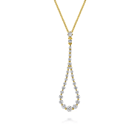 14K Yellow Gold Diamond Pendant Teardrop Necklace