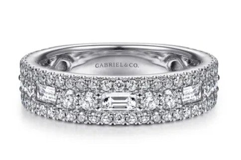 14K White Gold Round and Baguette Diamond Anniversary Band – Contemporary Collection (.91 CTW Round / .46 CTW Baguette)