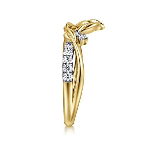 14K Yellow Gold Curved Floral Open Diamond Ring (.15 CTW)