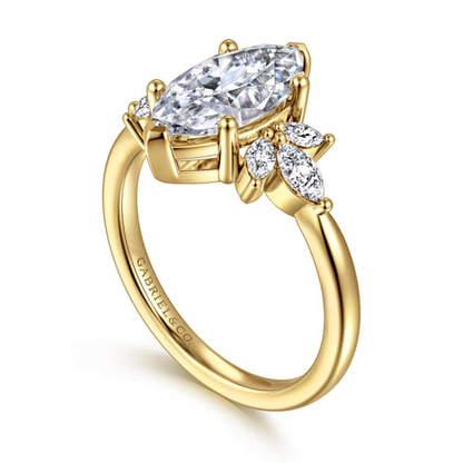 14K Yellow Gold Marquise Diamond Engagement Ring Mounting (.37 CTW Accent Diamonds)