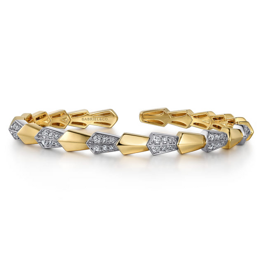 14K White and Yellow Gold Diamond Bangle Bracelet (Size 6.25)