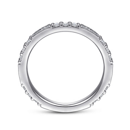 14K White Gold Baguette and Round Diamond Stackable Ring (.60 CTW)
