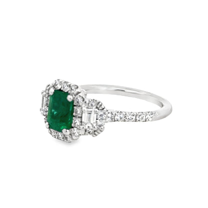 14K White Gold Diamond and Emerald Ring