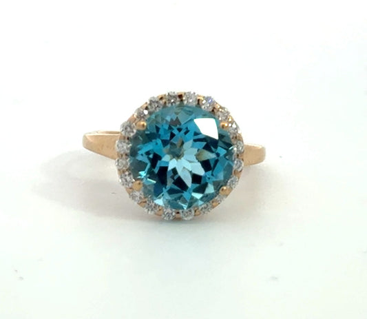 Kirkland Jewelry Estate - 14K Yellow Gold Diamond and Blue Topaz Ring by Jabel (3.50 CT Topaz, .30 CTW Diamonds)