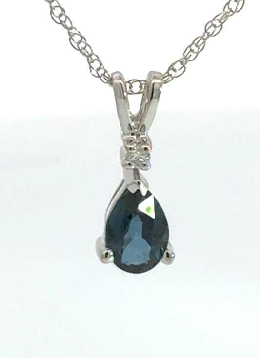14K White Gold Pear-Shaped Sapphire and Diamond Pendant