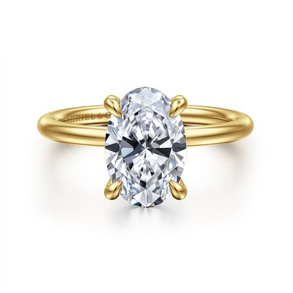 14K Yellow-White Gold Oval Hidden Halo Diamond Engagement Ring