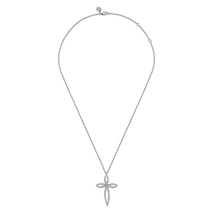 Sterling Silver Bujukan and White Sapphire Cross Pendant Necklace