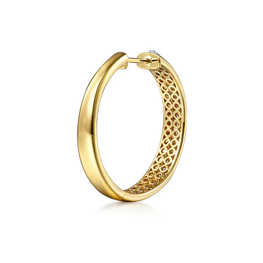 14K White and Yellow Gold Diamond Classic Hoop Earrings