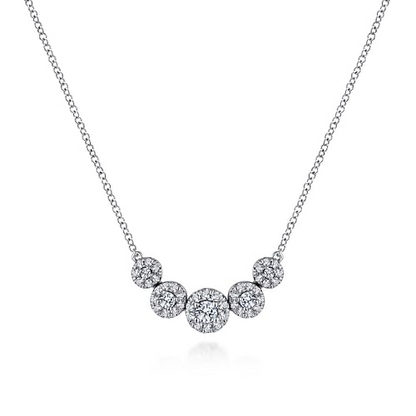 14K White Gold Round Diamond Halo Bar Necklace