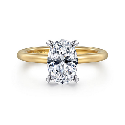 Cari - 14K White-Yellow Gold Hidden Halo Oval Diamond Engagement Ring