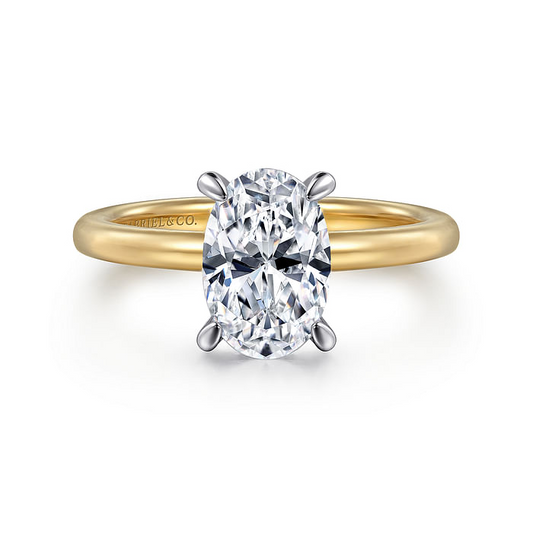 Cari - 14K White-Yellow Gold Hidden Halo Oval Diamond Engagement Ring