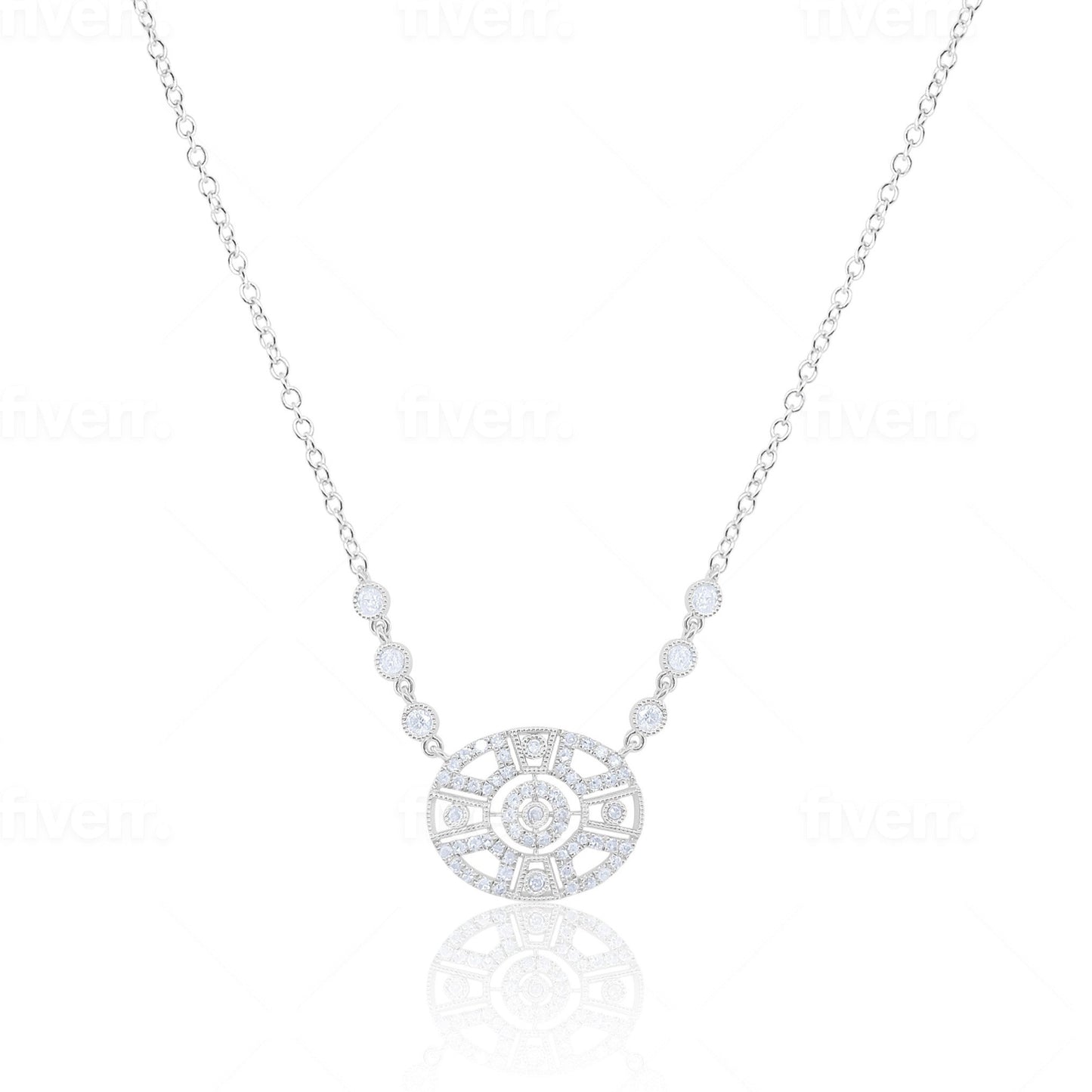 Oval 14K White Gold Diamond Necklace