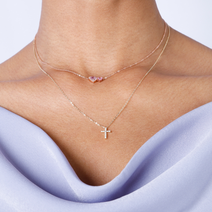 14K Yellow Gold Diamond Cross Necklace