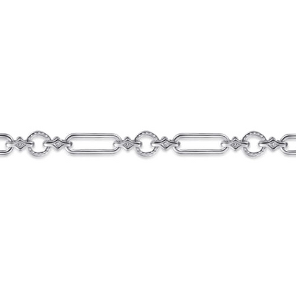 14K Yellow Gold and Sterling Silver Bujukan Clover White Sapphire Link Chain Bracelet (1.08 CTW)