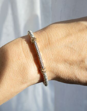 14K Yellow Gold and Sterling Silver Diamond Bangle Bracelet