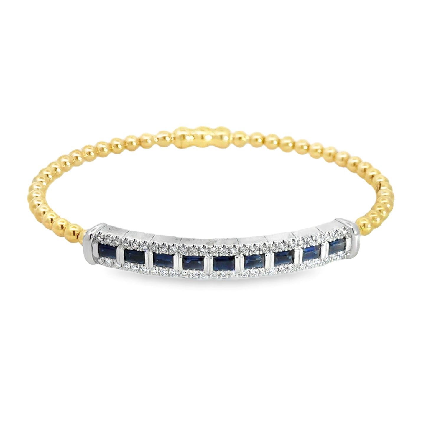 14K White and Yellow Gold Bujukan Sapphire and Diamond Bangle with Lock