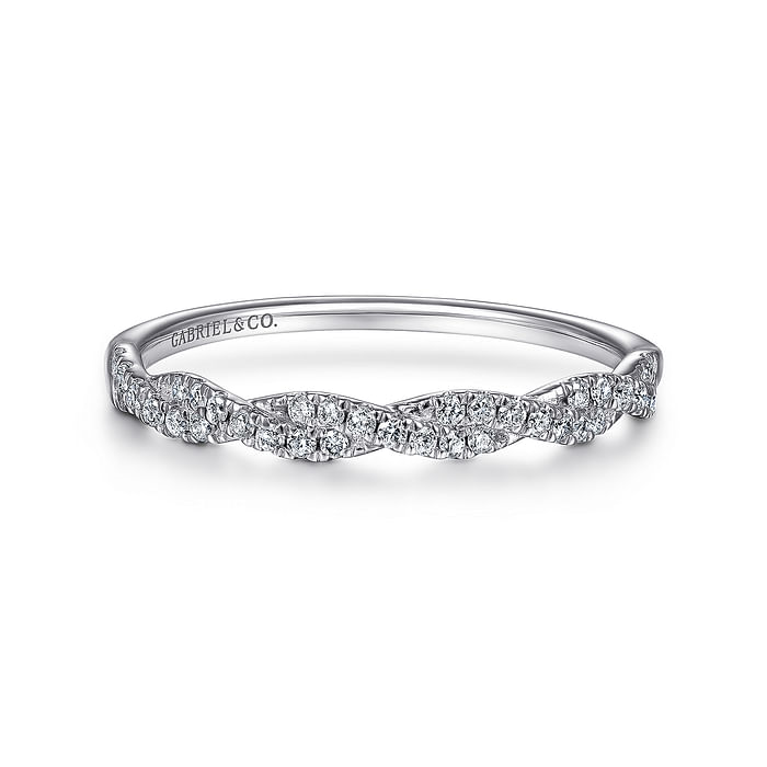 14K White Gold Twisted Diamond Band Ring