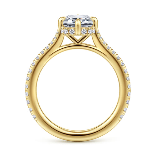 14K Yellow Gold Compass Prong Emerald Cut Diamond Engagement Ring (0.37 CTW Accent Diamonds)