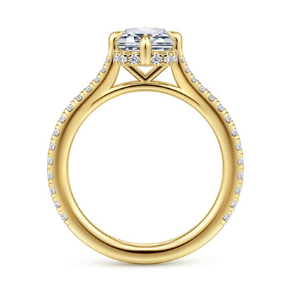14K Yellow Gold Compass Prong Emerald Cut Diamond Engagement Ring (0.37 CTW Accent Diamonds)