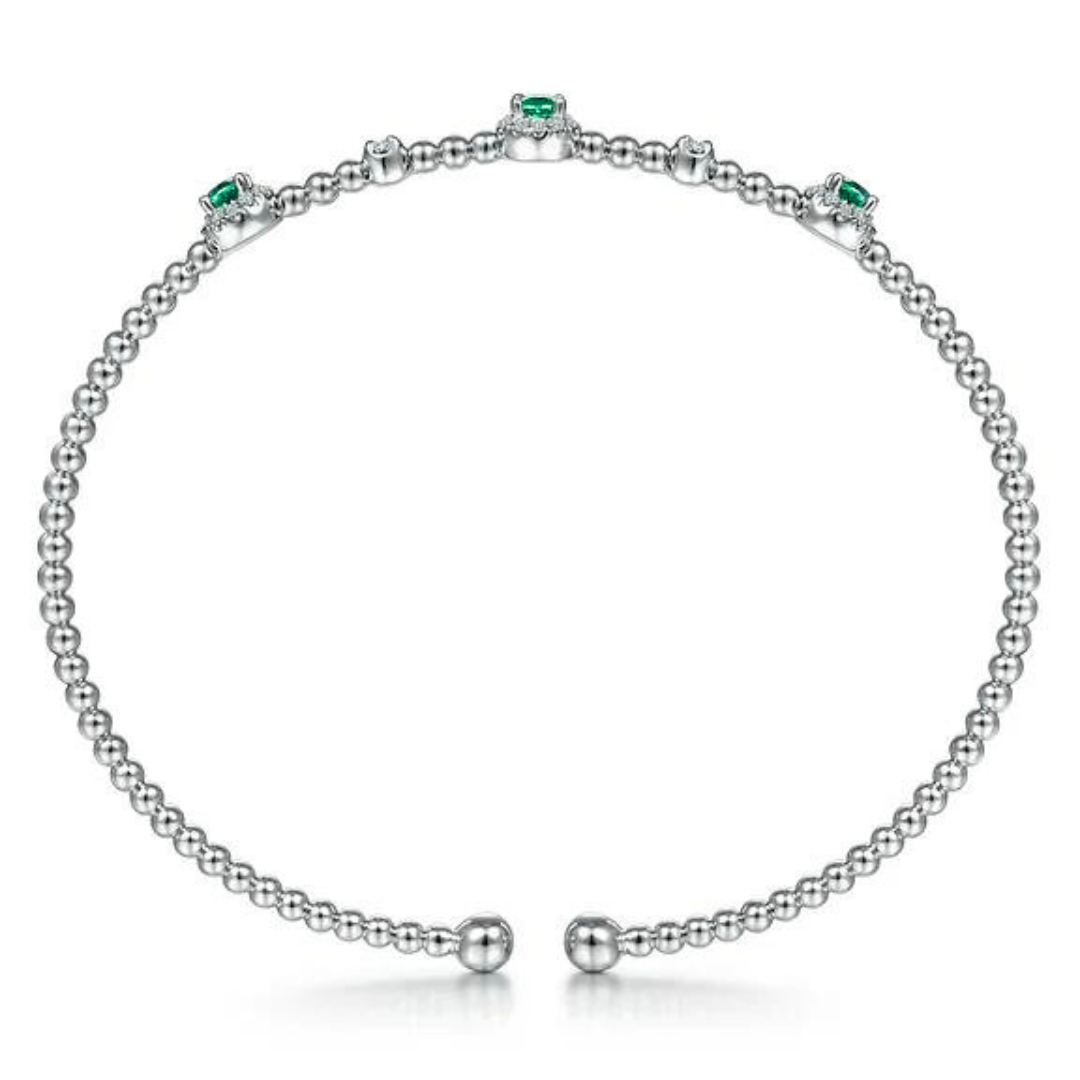 14K White Gold Diamond and Emerald Bujukan Cuff Bracelet