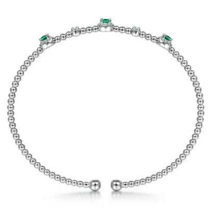 14K White Gold Diamond and Emerald Bujukan Cuff Bracelet