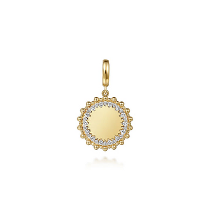 14K Yellow Gold Bujukan Diamond Round Shape Personalize Medallion Pendant