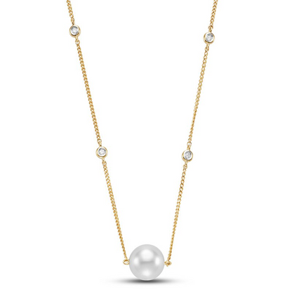 Diamond Bezel Chain & Pearl Necklace