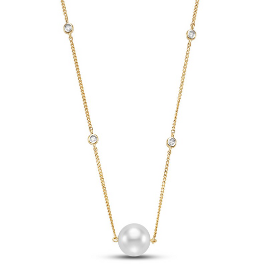 Diamond Bezel Chain & Pearl Necklace
