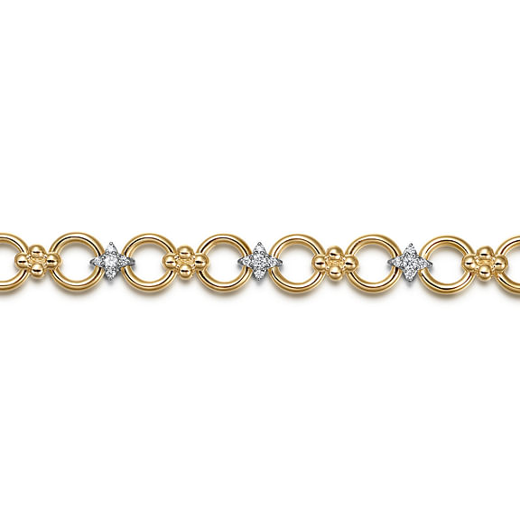 14K White Yellow Gold Bujukan Diamond and Hollow Link Chain Bracelet - 0.51 Carats