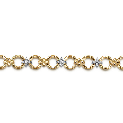 14K White Yellow Gold Bujukan Diamond and Hollow Link Chain Bracelet - 0.51 Carats