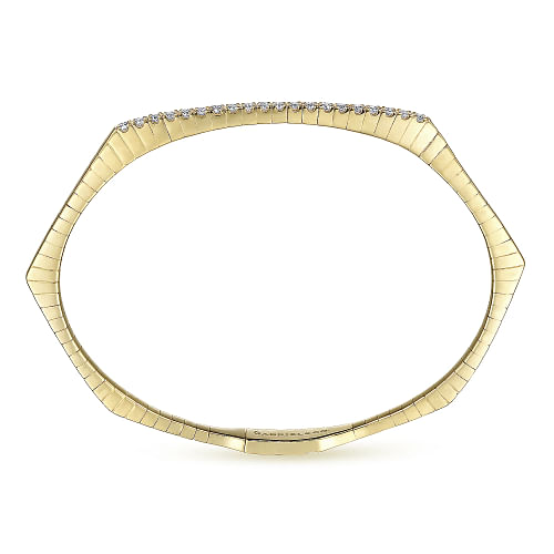 14K Yellow Gold Diamond Hexagon Shape Bangle