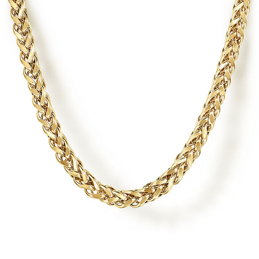 14K Yellow Gold Hollow Men's Wheat Chain Necklace - 22"