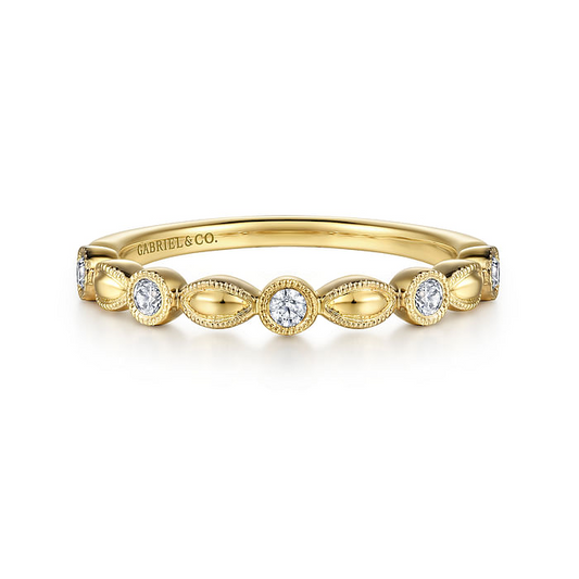 14K Yellow Gold Diamond Marquise Shape Stackable Ring