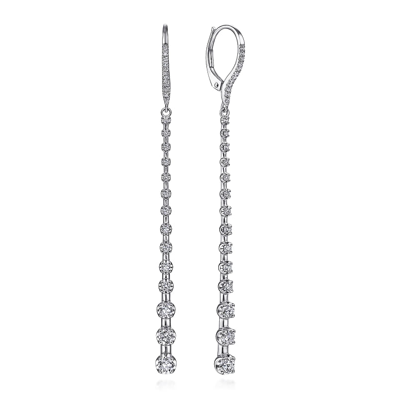 14K White Gold Long Graduating Diamond Bar Earrings