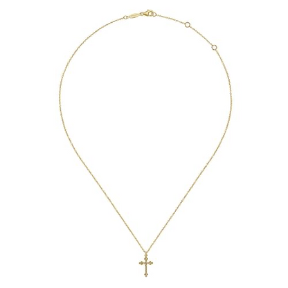 14K Yellow Gold Bujukan Twisted Rope Cross Pendant Necklace